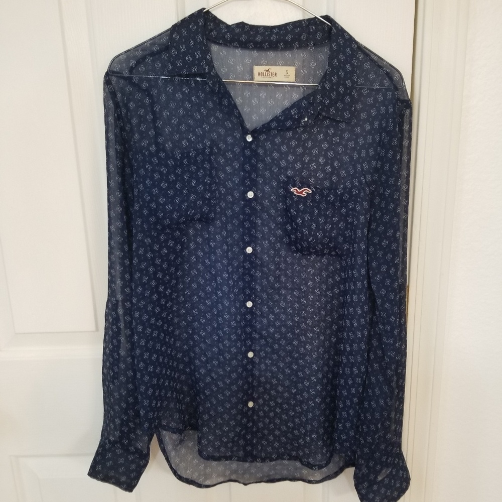 Sheer navy blue Hollister long sleeve button up